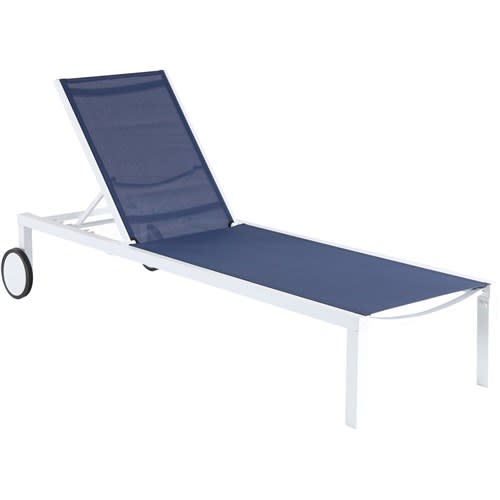 Cape Soleil, Santorini Aluminum Sling Chaise Lounge Chair with Wheels, Navy Blue Sling/White Frame